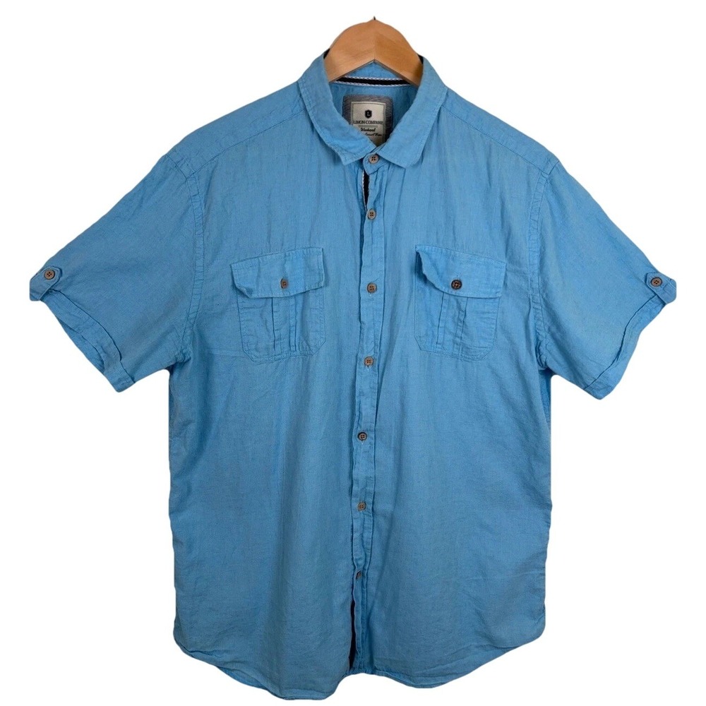 Limon Company Linen Shirt Roll Tab Short‎ Sleeve Casual Blue - Measures Large